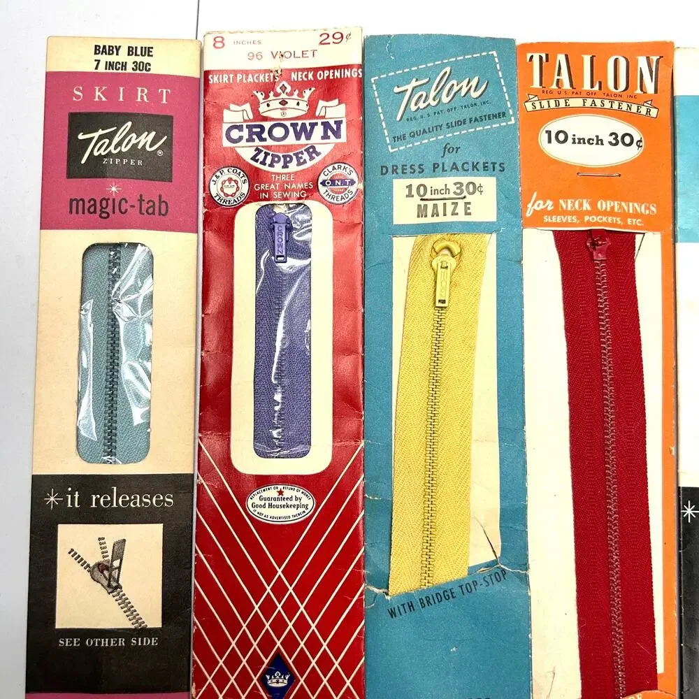 Vintage Skirt/Dress/Trouser Metal Zippers Talon,Crown,J & P Coats Lot of 7 NOSIP